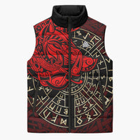 Yggdrasil Sleeveless Puffer Jacket with Red Norse Dragon and Runes Viking Heritage Tribute - Wonder Print Shop
