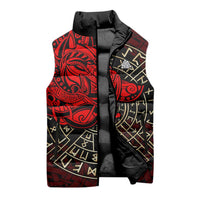 Yggdrasil Sleeveless Puffer Jacket with Red Norse Dragon and Runes Viking Heritage Tribute - Wonder Print Shop