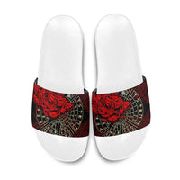 Yggdrasil Slide Sandals with Red Norse Dragon and Runes Viking Heritage Tribute - Wonder Print Shop