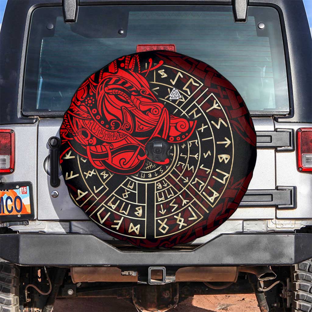 Yggdrasil Spare Tire Cover with Red Norse Dragon and Runes Viking Heritage Tribute - Wonder Print Shop