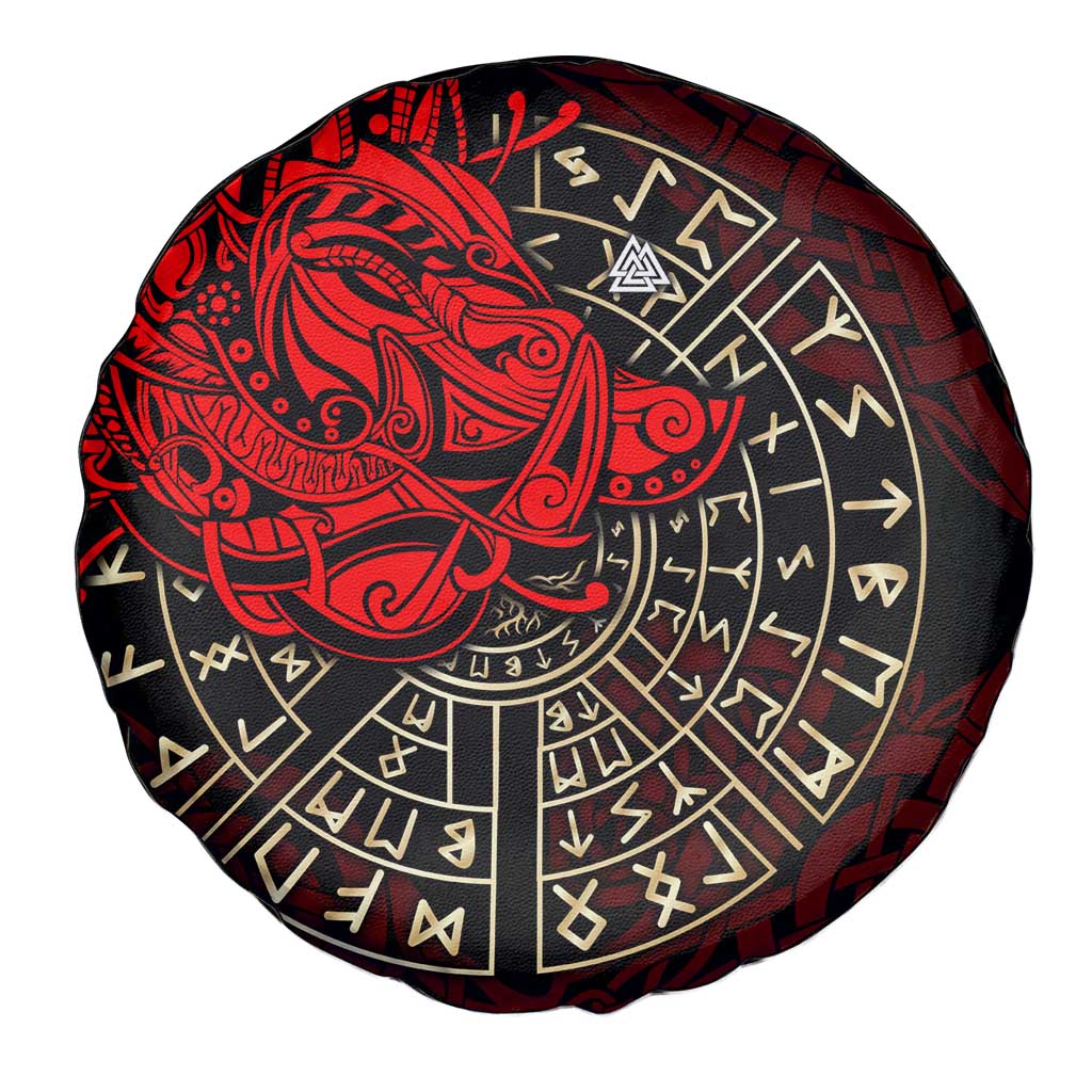 Yggdrasil Spare Tire Cover with Red Norse Dragon and Runes Viking Heritage Tribute - Wonder Print Shop