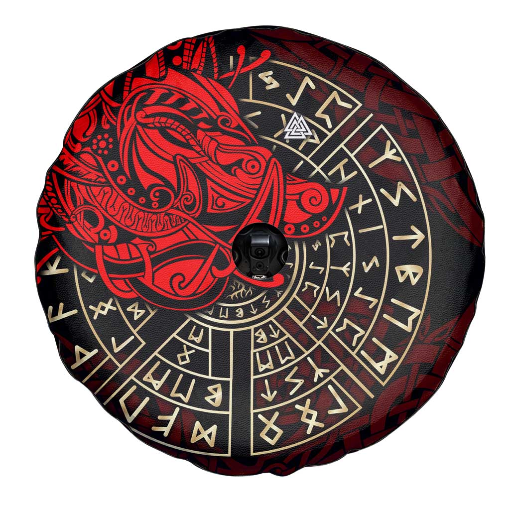 Yggdrasil Spare Tire Cover with Red Norse Dragon and Runes Viking Heritage Tribute - Wonder Print Shop