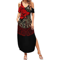 Yggdrasil Summer Maxi Dress with Red Norse Dragon and Runes Viking Heritage Tribute - Wonder Print Shop