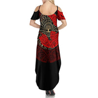 Yggdrasil Summer Maxi Dress with Red Norse Dragon and Runes Viking Heritage Tribute - Wonder Print Shop