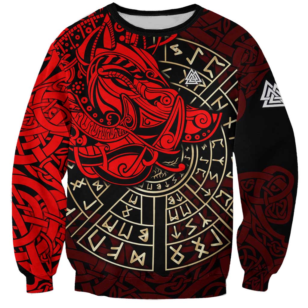 Yggdrasil Sweatshirt with Red Norse Dragon and Runes Viking Heritage Tribute - Wonder Print Shop