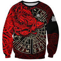 Yggdrasil Sweatshirt with Red Norse Dragon and Runes Viking Heritage Tribute - Wonder Print Shop