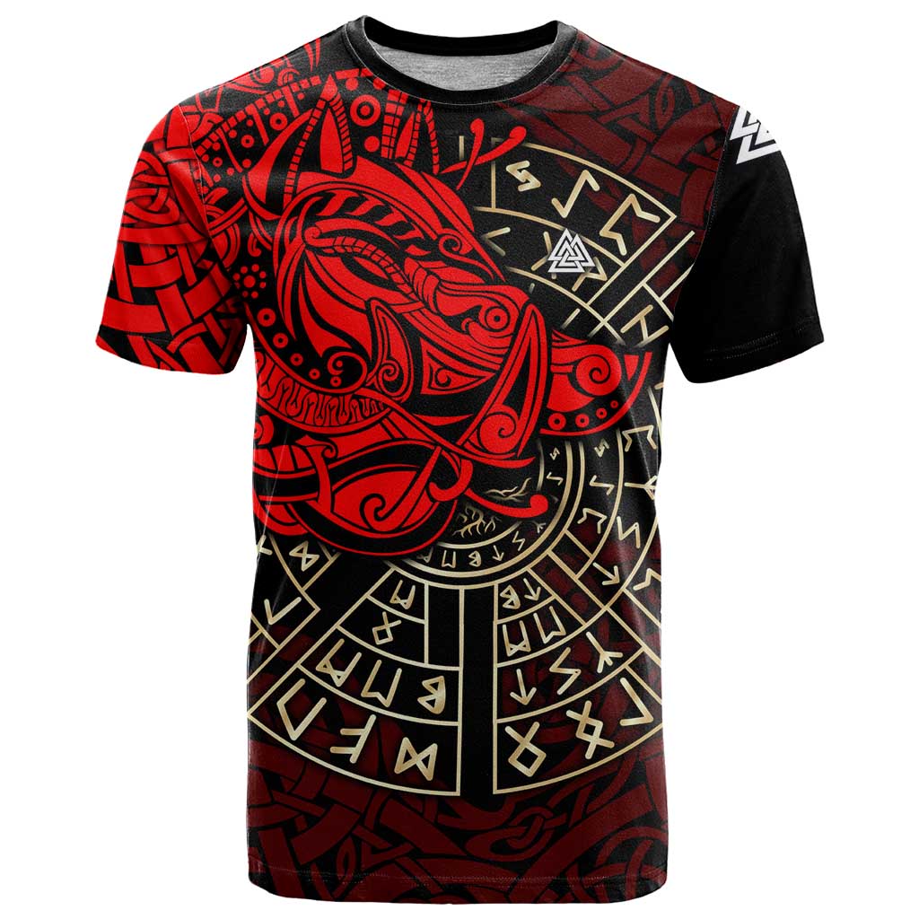 Yggdrasil T Shirt with Red Norse Dragon and Runes Viking Heritage Tribute - Wonder Print Shop