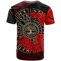 Yggdrasil T Shirt with Red Norse Dragon and Runes Viking Heritage Tribute - Wonder Print Shop