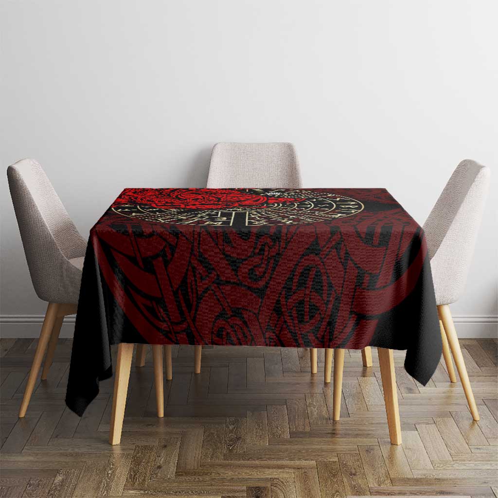 Yggdrasil Tablecloth with Red Norse Dragon and Runes Viking Heritage Tribute - Wonder Print Shop
