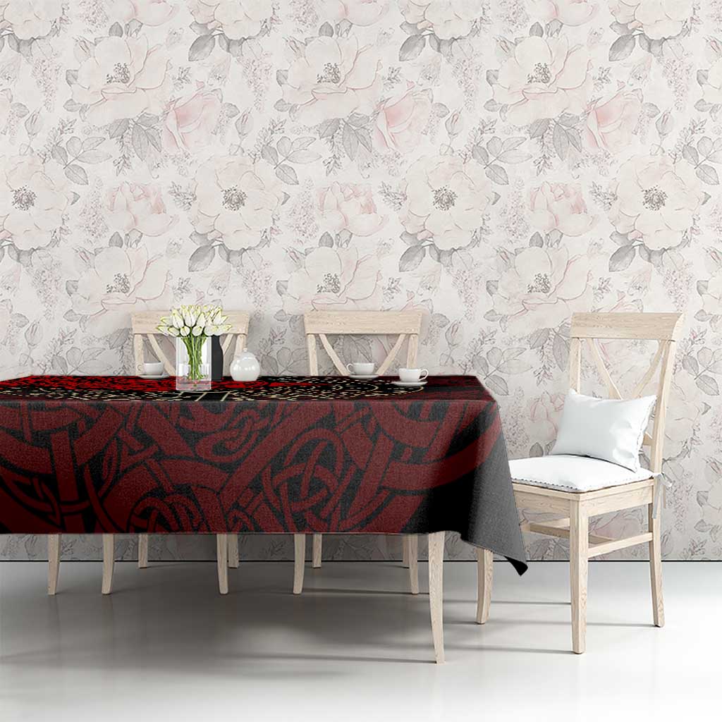 Yggdrasil Tablecloth with Red Norse Dragon and Runes Viking Heritage Tribute - Wonder Print Shop