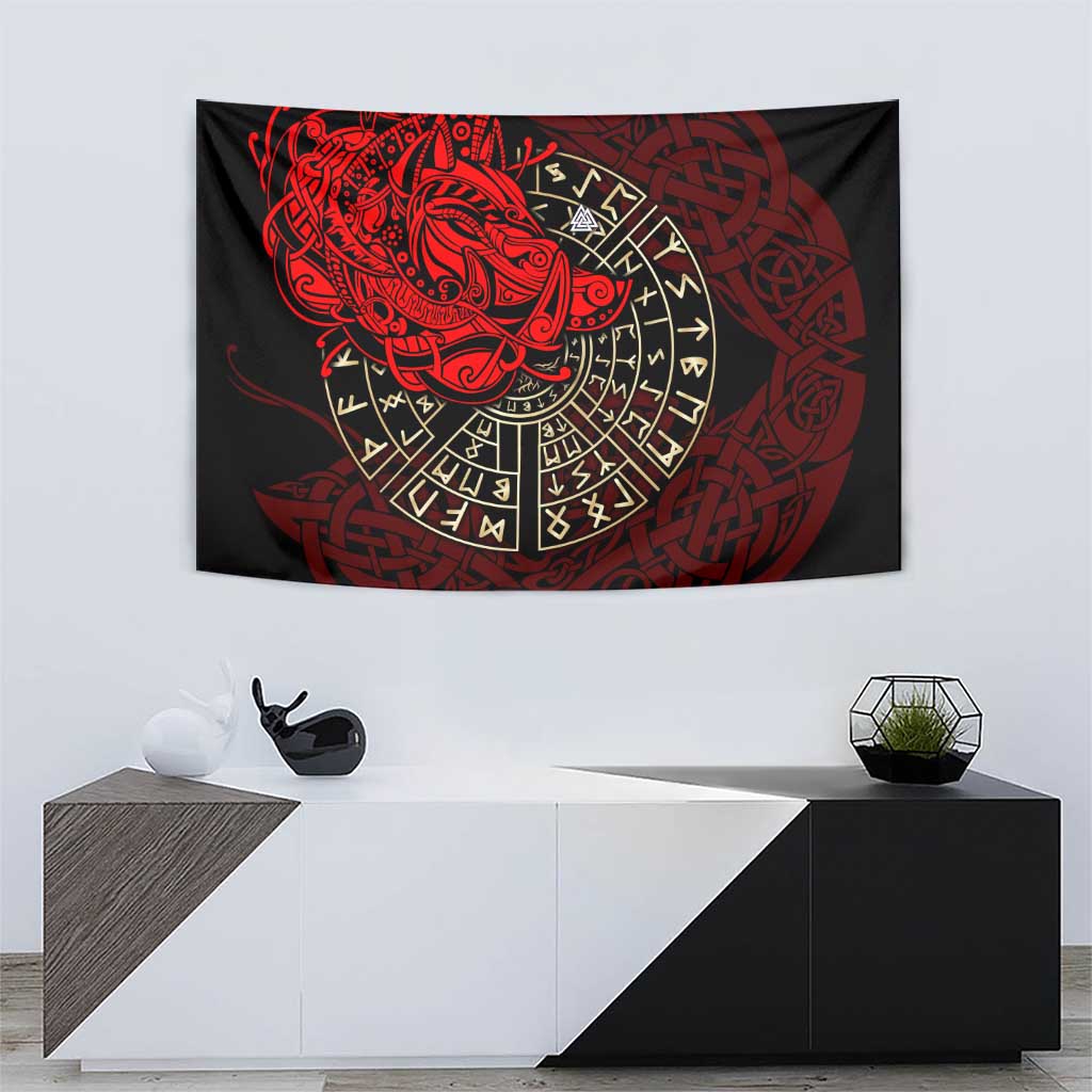 Yggdrasil Tapestry with Red Norse Dragon and Runes Viking Heritage Tribute - Wonder Print Shop