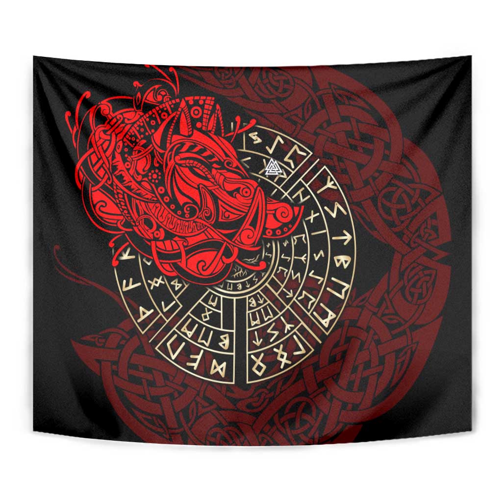 Yggdrasil Tapestry with Red Norse Dragon and Runes Viking Heritage Tribute - Wonder Print Shop