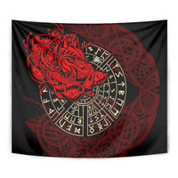 Yggdrasil Tapestry with Red Norse Dragon and Runes Viking Heritage Tribute - Wonder Print Shop