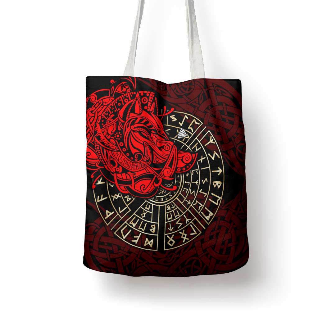 Yggdrasil Tote Bag with Red Norse Dragon and Runes Viking Heritage Tribute - Wonder Print Shop