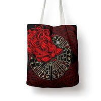 Yggdrasil Tote Bag with Red Norse Dragon and Runes Viking Heritage Tribute - Wonder Print Shop
