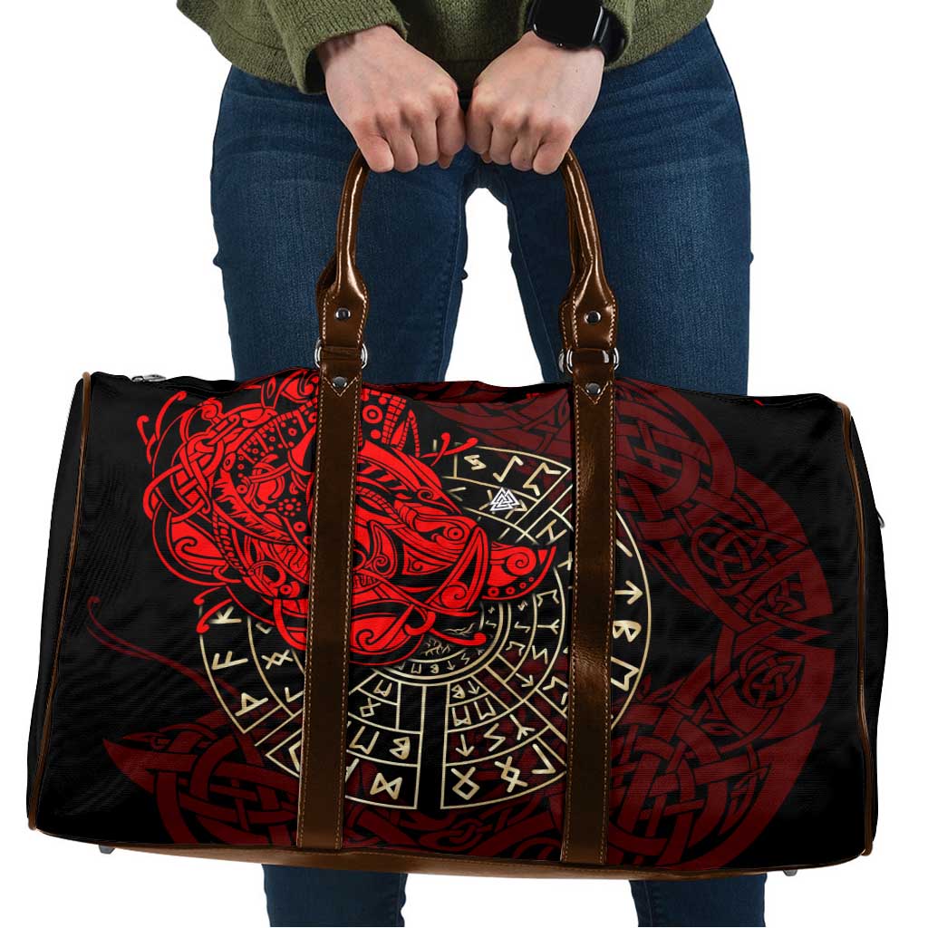 Yggdrasil Travel Bag with Red Norse Dragon and Runes Viking Heritage Tribute - Wonder Print Shop
