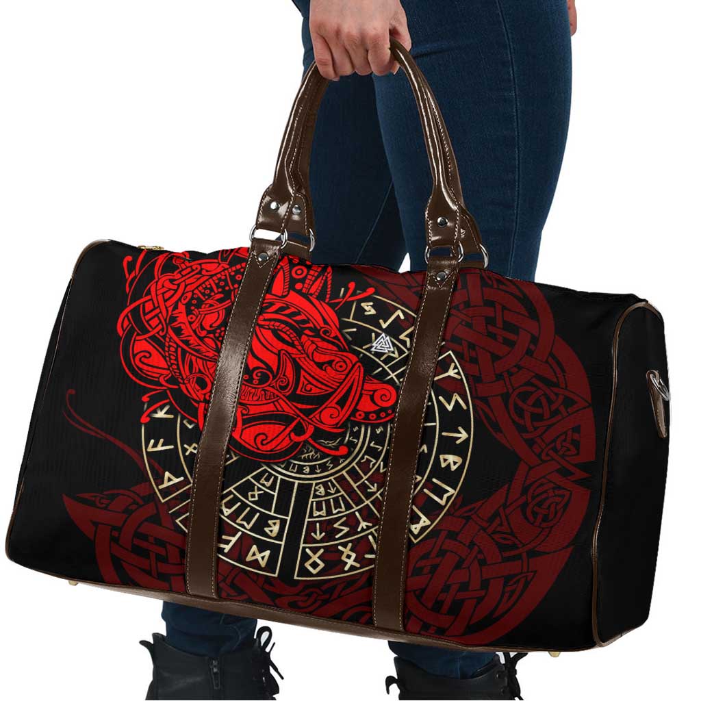 Yggdrasil Travel Bag with Red Norse Dragon and Runes Viking Heritage Tribute - Wonder Print Shop