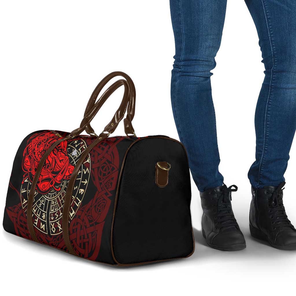 Yggdrasil Travel Bag with Red Norse Dragon and Runes Viking Heritage Tribute - Wonder Print Shop