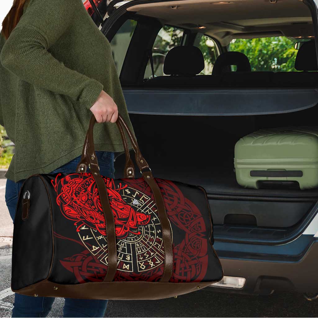Yggdrasil Travel Bag with Red Norse Dragon and Runes Viking Heritage Tribute - Wonder Print Shop