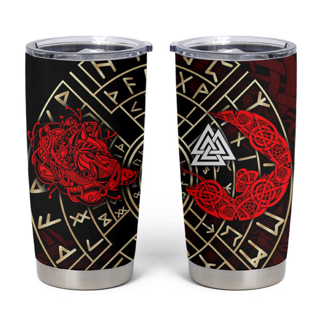 Yggdrasil Tumbler Cup with Red Norse Dragon and Runes Viking Heritage Tribute - Wonder Print Shop