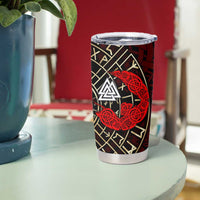 Yggdrasil Tumbler Cup with Red Norse Dragon and Runes Viking Heritage Tribute - Wonder Print Shop