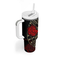 Yggdrasil Tumbler With Handle with Red Norse Dragon and Runes Viking Heritage Tribute - Wonder Print Shop