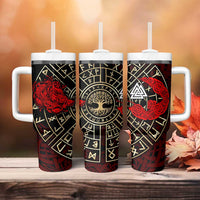 Yggdrasil Tumbler With Handle with Red Norse Dragon and Runes Viking Heritage Tribute - Wonder Print Shop
