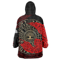 Yggdrasil Wearable Blanket Hoodie with Red Norse Dragon and Runes Viking Heritage Tribute - Wonder Print Shop