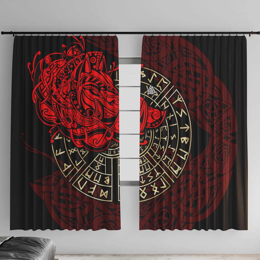 Yggdrasil Window Curtain with Red Norse Dragon and Runes Viking Heritage Tribute - Wonder Print Shop