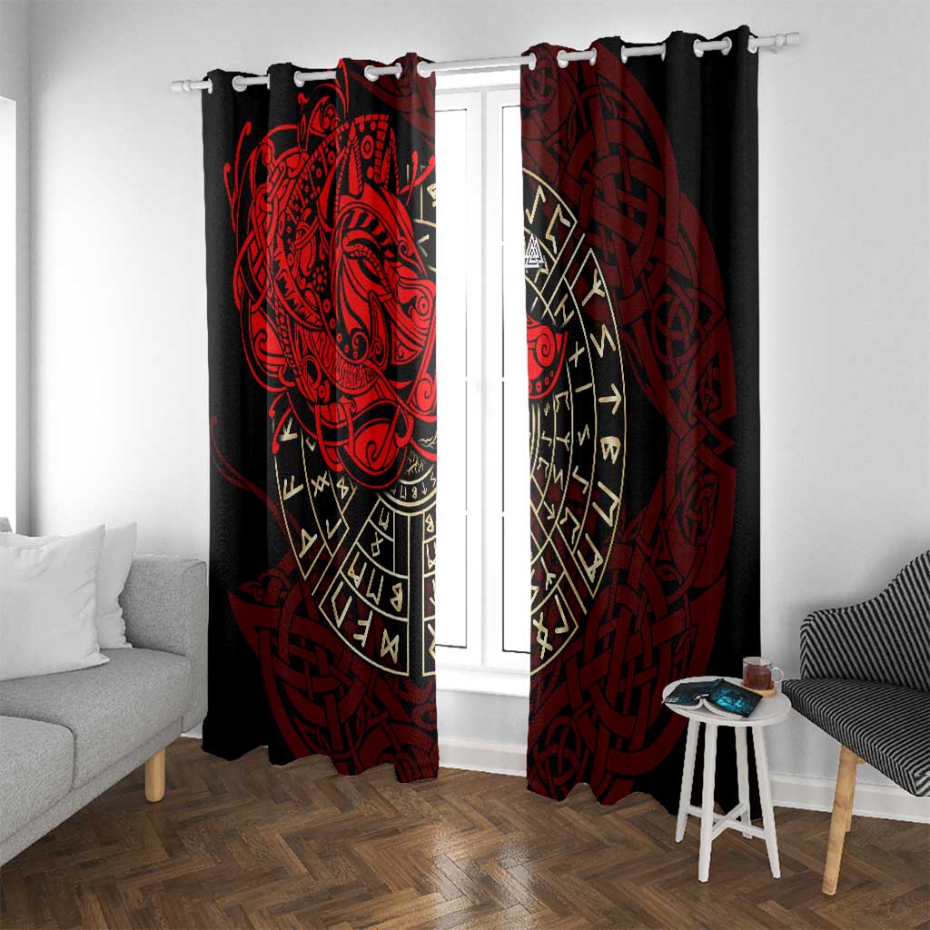 Yggdrasil Window Curtain with Red Norse Dragon and Runes Viking Heritage Tribute - Wonder Print Shop