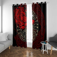 Yggdrasil Window Curtain with Red Norse Dragon and Runes Viking Heritage Tribute - Wonder Print Shop