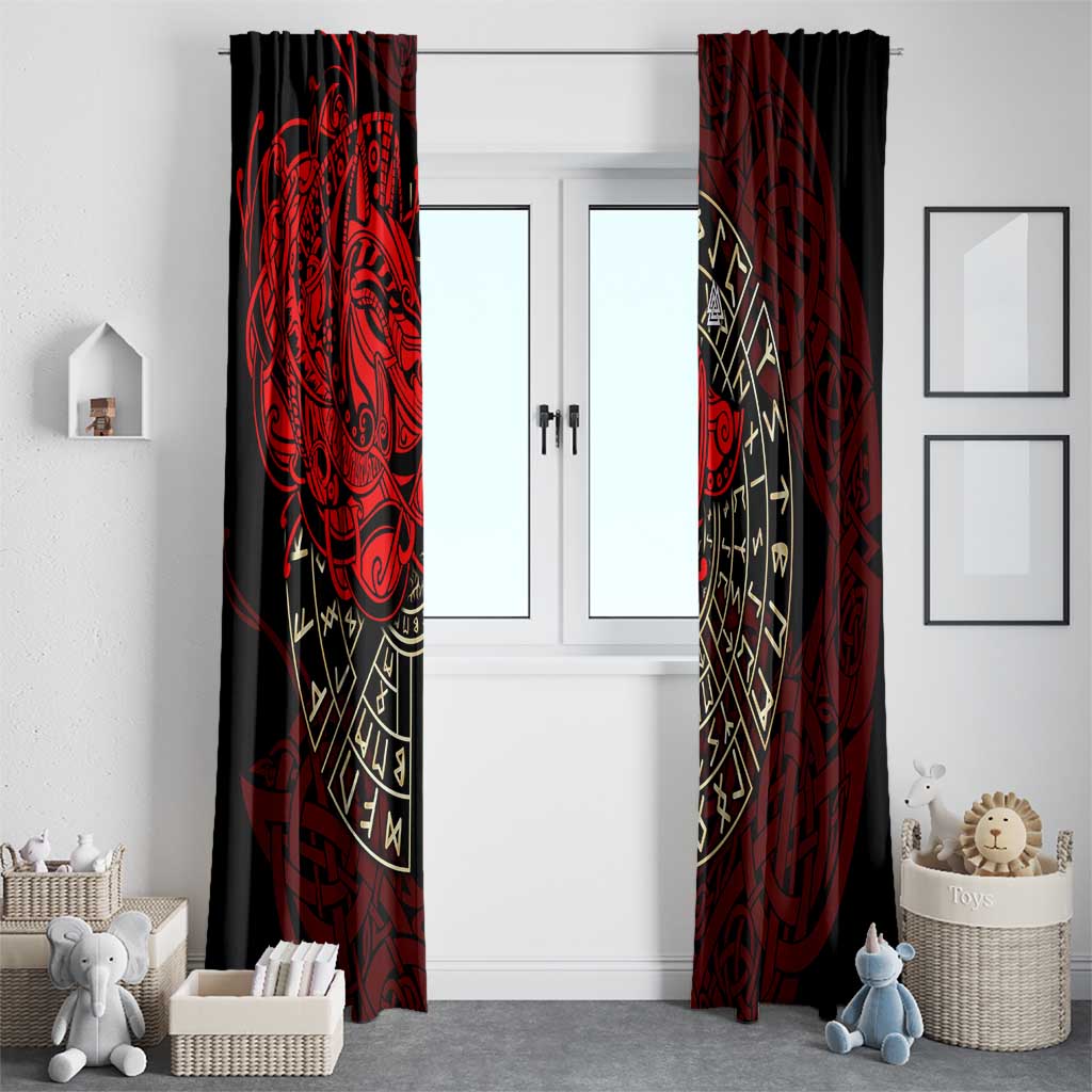Yggdrasil Window Curtain with Red Norse Dragon and Runes Viking Heritage Tribute - Wonder Print Shop