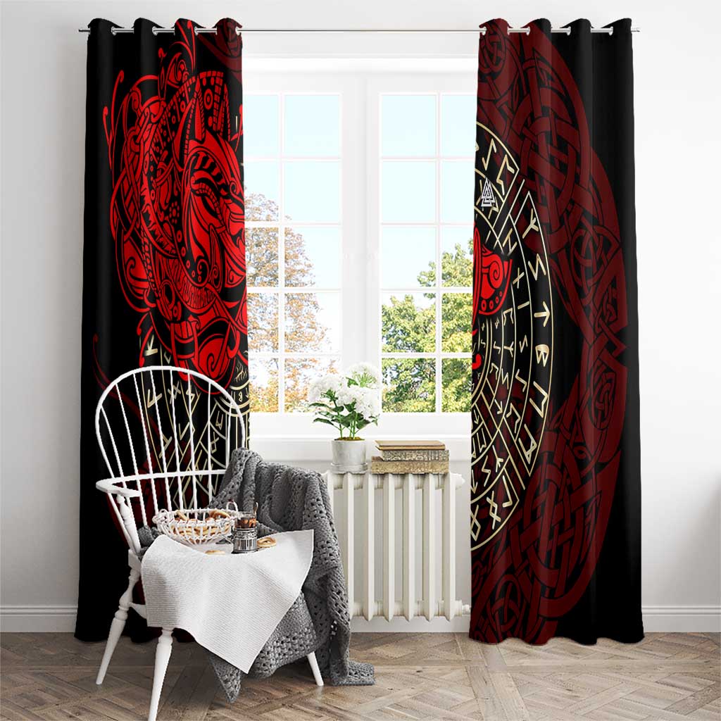Yggdrasil Window Curtain with Red Norse Dragon and Runes Viking Heritage Tribute - Wonder Print Shop