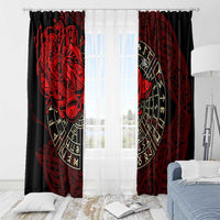 Yggdrasil Window Curtain with Red Norse Dragon and Runes Viking Heritage Tribute - Wonder Print Shop