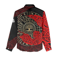 Yggdrasil Women Casual Shirt with Red Norse Dragon and Runes Viking Heritage Tribute - Wonder Print Shop
