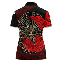 Yggdrasil Women Polo Shirt with Red Norse Dragon and Runes Viking Heritage Tribute - Wonder Print Shop