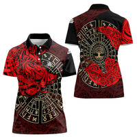 Yggdrasil Women Polo Shirt with Red Norse Dragon and Runes Viking Heritage Tribute - Wonder Print Shop