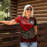 Yggdrasil Women Polo Shirt with Red Norse Dragon and Runes Viking Heritage Tribute - Wonder Print Shop