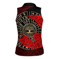Yggdrasil Women Sleeveless Polo Shirt with Red Norse Dragon and Runes Viking Heritage Tribute - Wonder Print Shop