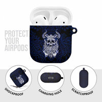 Vikings Skull AirPods Case with Horned Helmet, Blue Axes and Runes Norse Warrior Tribute - undefined