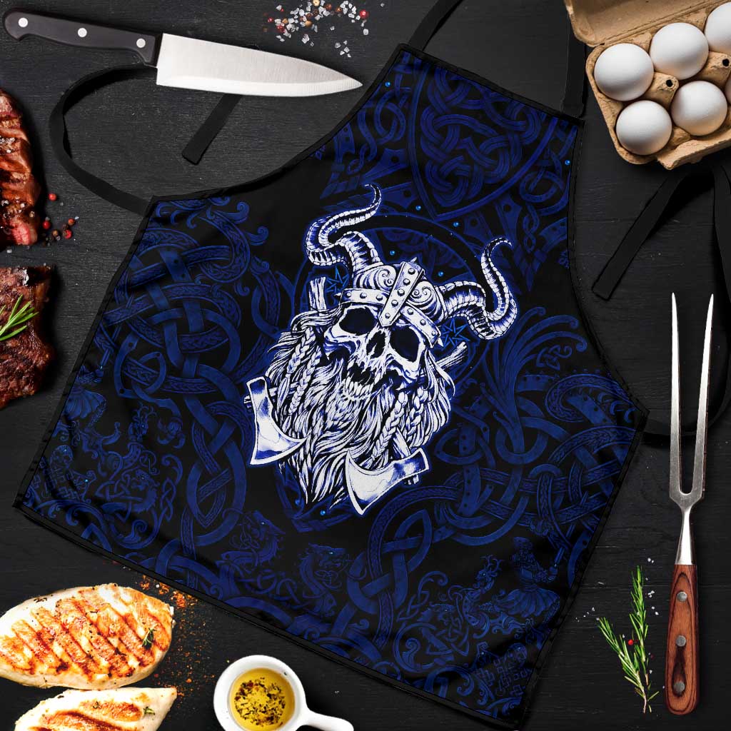Vikings Skull Apron with Horned Helmet, Blue Axes and Runes Norse Warrior Tribute - Wonder Print Shop