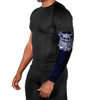 Vikings Skull Arm Sleeves with Horned Helmet, Blue Axes and Runes Norse Warrior Tribute - Wonder Print Shop