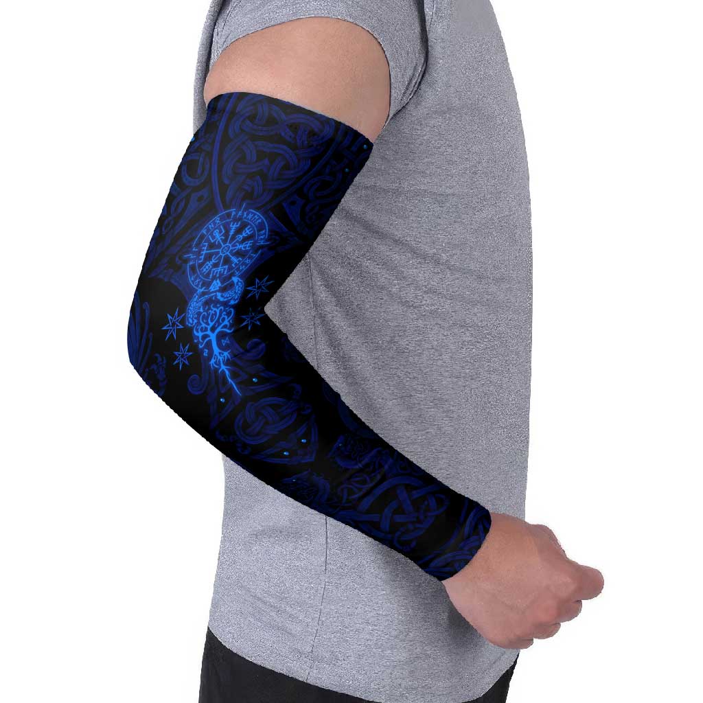 Vikings Skull Arm Sleeves with Horned Helmet, Blue Axes and Runes Norse Warrior Tribute - Wonder Print Shop