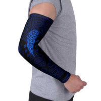 Vikings Skull Arm Sleeves with Horned Helmet, Blue Axes and Runes Norse Warrior Tribute - Wonder Print Shop