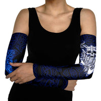 Vikings Skull Arm Sleeves with Horned Helmet, Blue Axes and Runes Norse Warrior Tribute - Wonder Print Shop