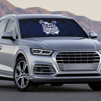 Vikings Skull Auto Sun Shade with Horned Helmet, Blue Axes and Runes Norse Warrior Tribute - Wonder Print Shop