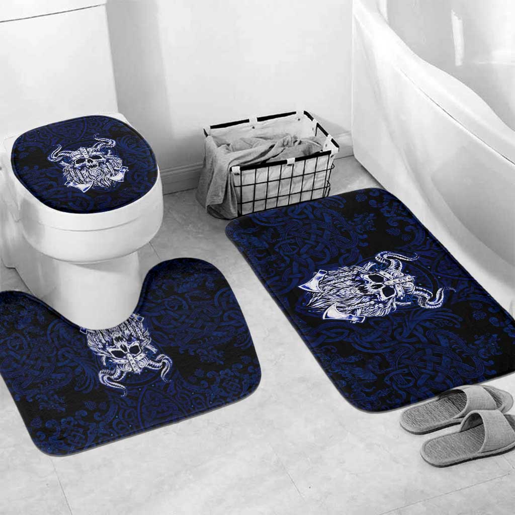 Vikings Skull Bathroom Set with Horned Helmet, Blue Axes and Runes Norse Warrior Tribute - Wonder Print Shop