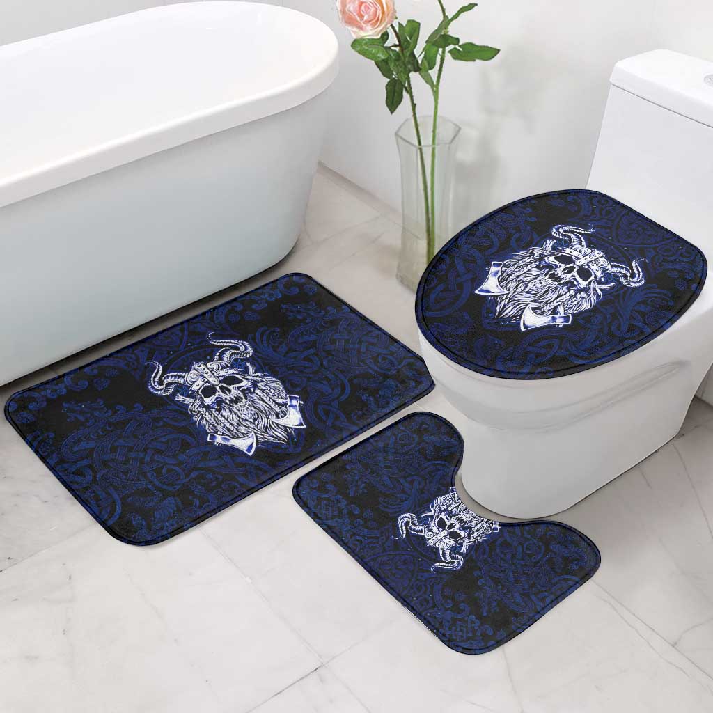 Vikings Skull Bathroom Set with Horned Helmet, Blue Axes and Runes Norse Warrior Tribute - Wonder Print Shop