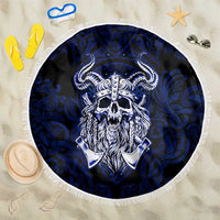 Vikings Skull Beach Blanket with Horned Helmet, Blue Axes and Runes Norse Warrior Tribute - Wonder Print Shop