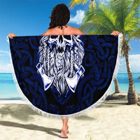 Vikings Skull Beach Blanket with Horned Helmet, Blue Axes and Runes Norse Warrior Tribute - Wonder Print Shop